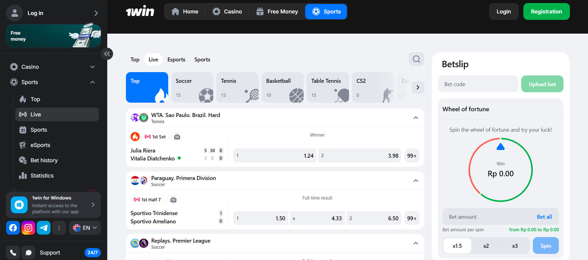 Bet on football, cricket and esports while playing casino on 1win