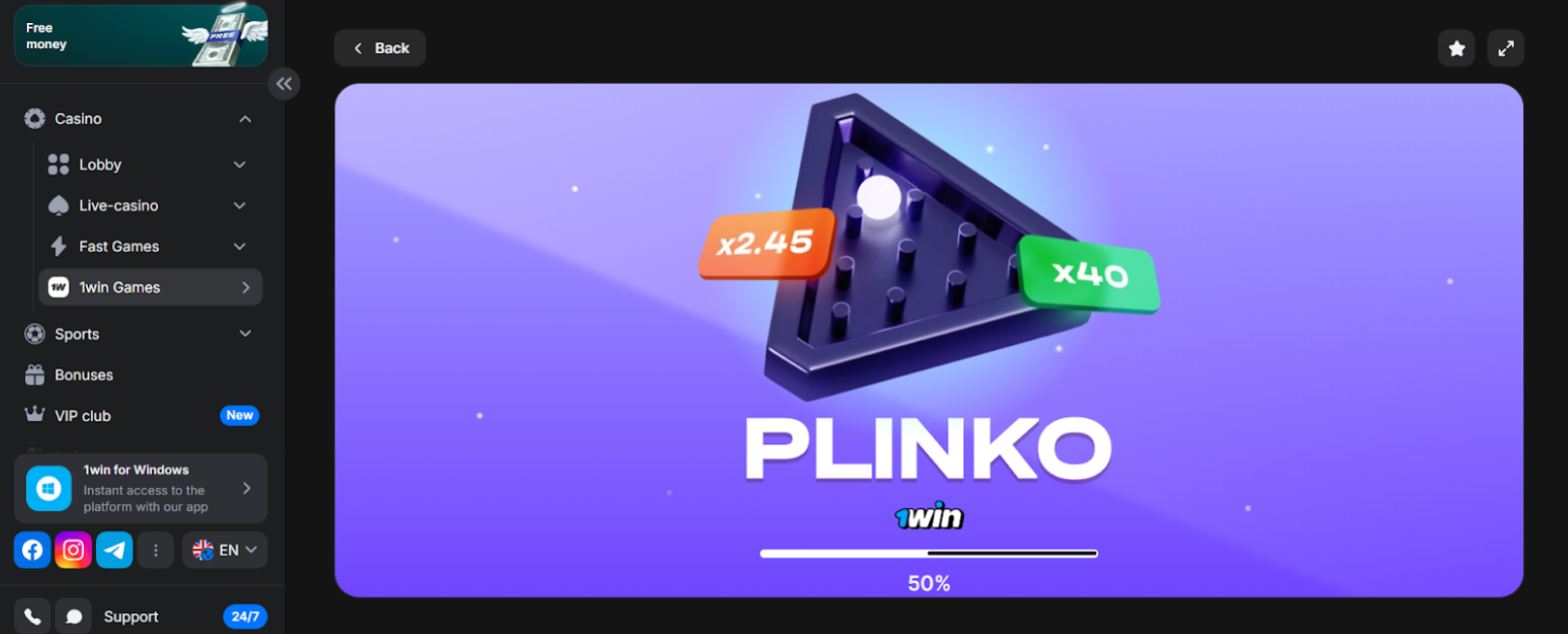 Play Plinko game online and win jackpots on 1win Indonesia